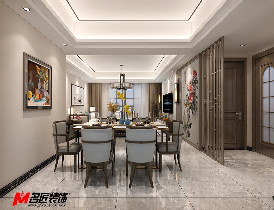 新中式风格室内装修设计效果图-绵阳中海寰宇三居123平米